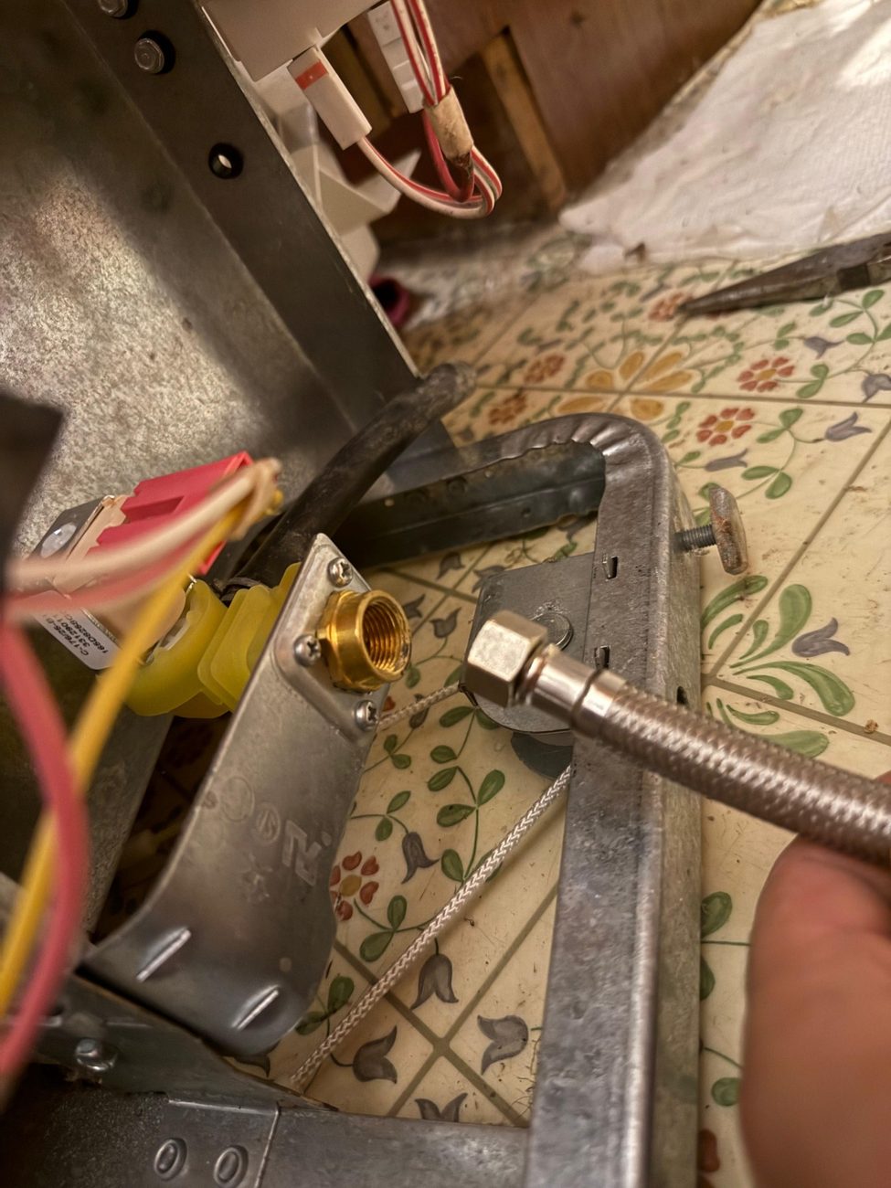 Water line connection being repaired